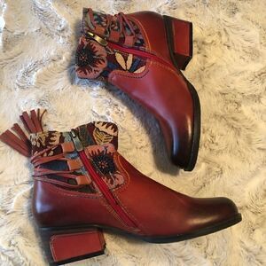Spring Step Red and Multicolor Ankle Boots